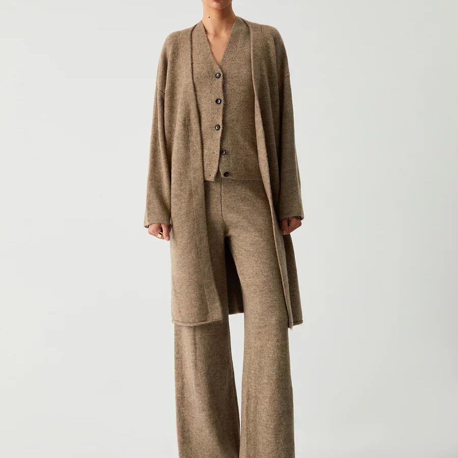 Set de trei piese cu cardigan lung și pantaloni casual