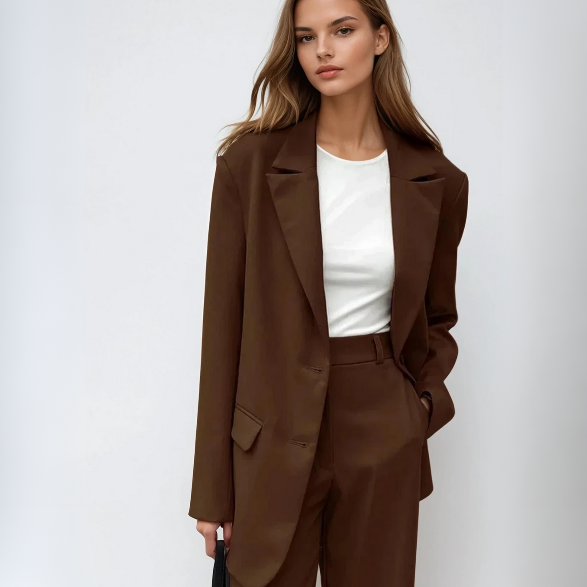 Set asortat de blazer vintage mocha și pantaloni cu croi larg