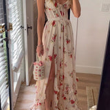 Yana – Rochie Maxi de Damă Elegantă cu Volane și Imprimeu Floral