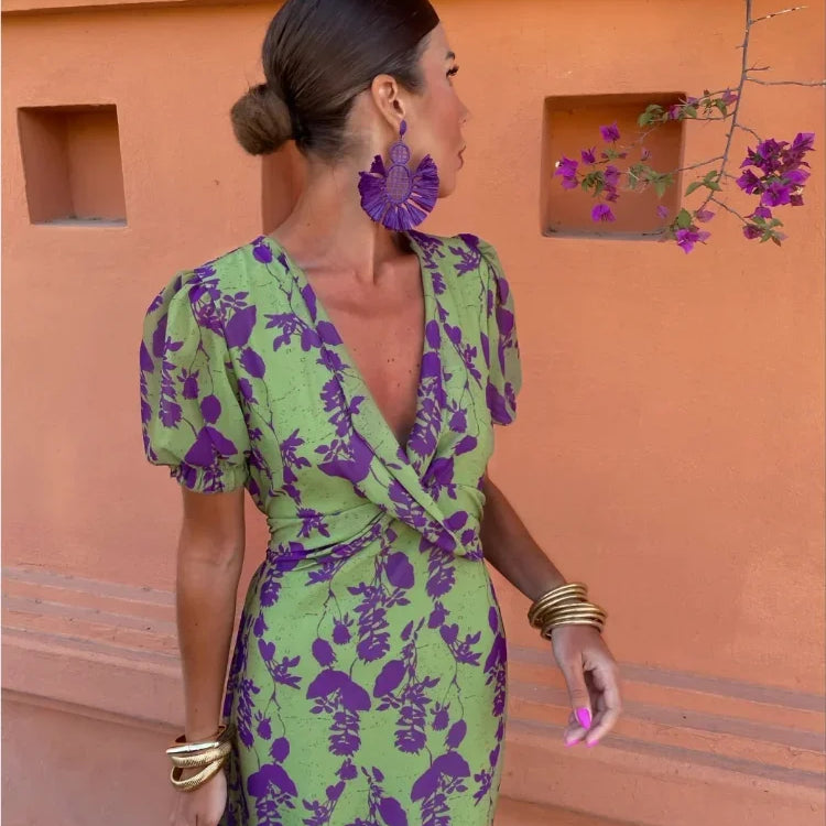 Antonia – Rochie Boho de Damă cu Mâneci Bufante și Croi Ajustat