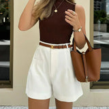 Shorturi Semi-Transparente cu Talie Medie Fără Curea