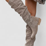 Romani – Cizme de Damă Până la Genunchi din Suede cu Toc Mic