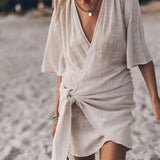 Angelin – Rochie de Damă din In cu Decolteu în V Elegantă de Vară