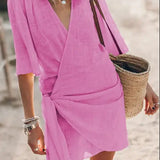 Angelin – Rochie de Damă din In cu Decolteu în V Elegantă de Vară