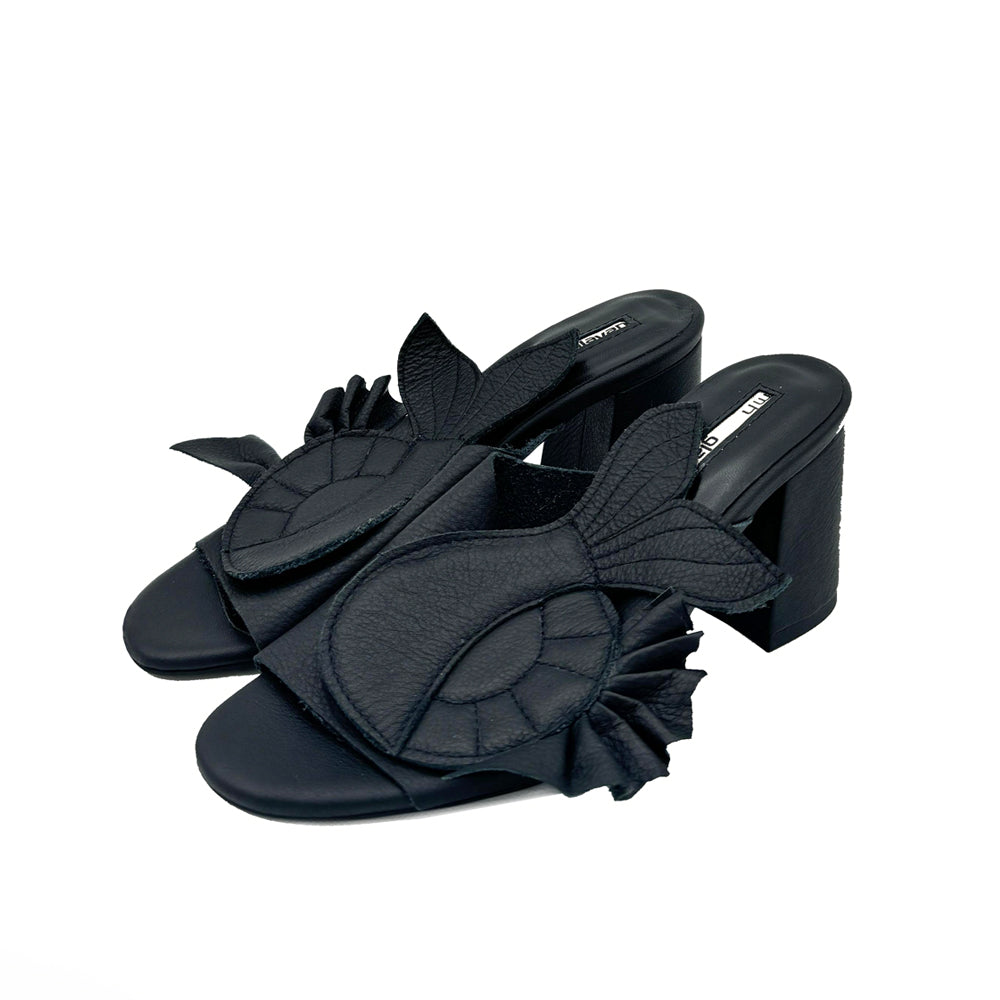 The Joker in the Pack black leather mules sandals