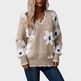 Andreea - Pulover cu decolteu în V și imprimeu floral
