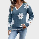 Andreea - Pulover cu decolteu în V și imprimeu floral