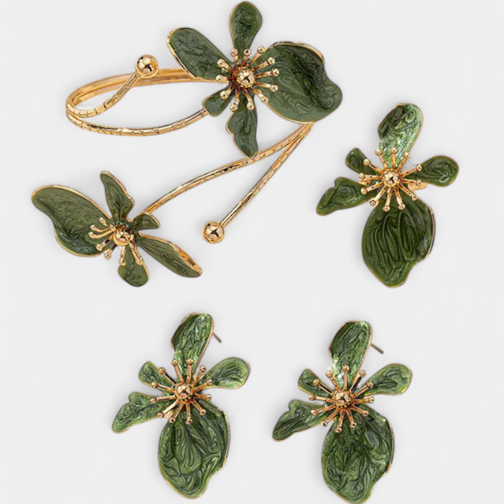 Irina – Set floral cu brățară, cercei și inel