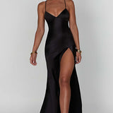 Amara – Rochie de Damă Maxi Satin Elegantă cu Fisură