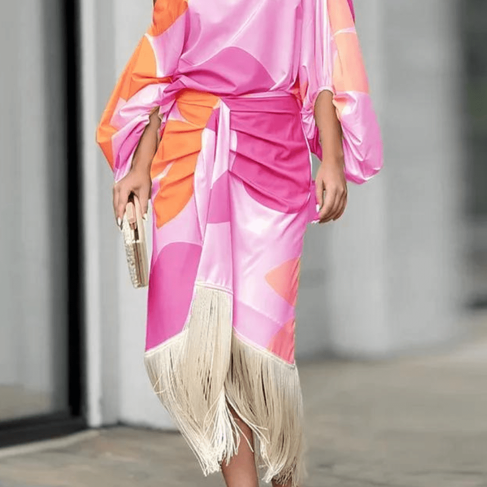 Talia – Rochie de Damă Satinată Elegantă cu Volane Asimetrice